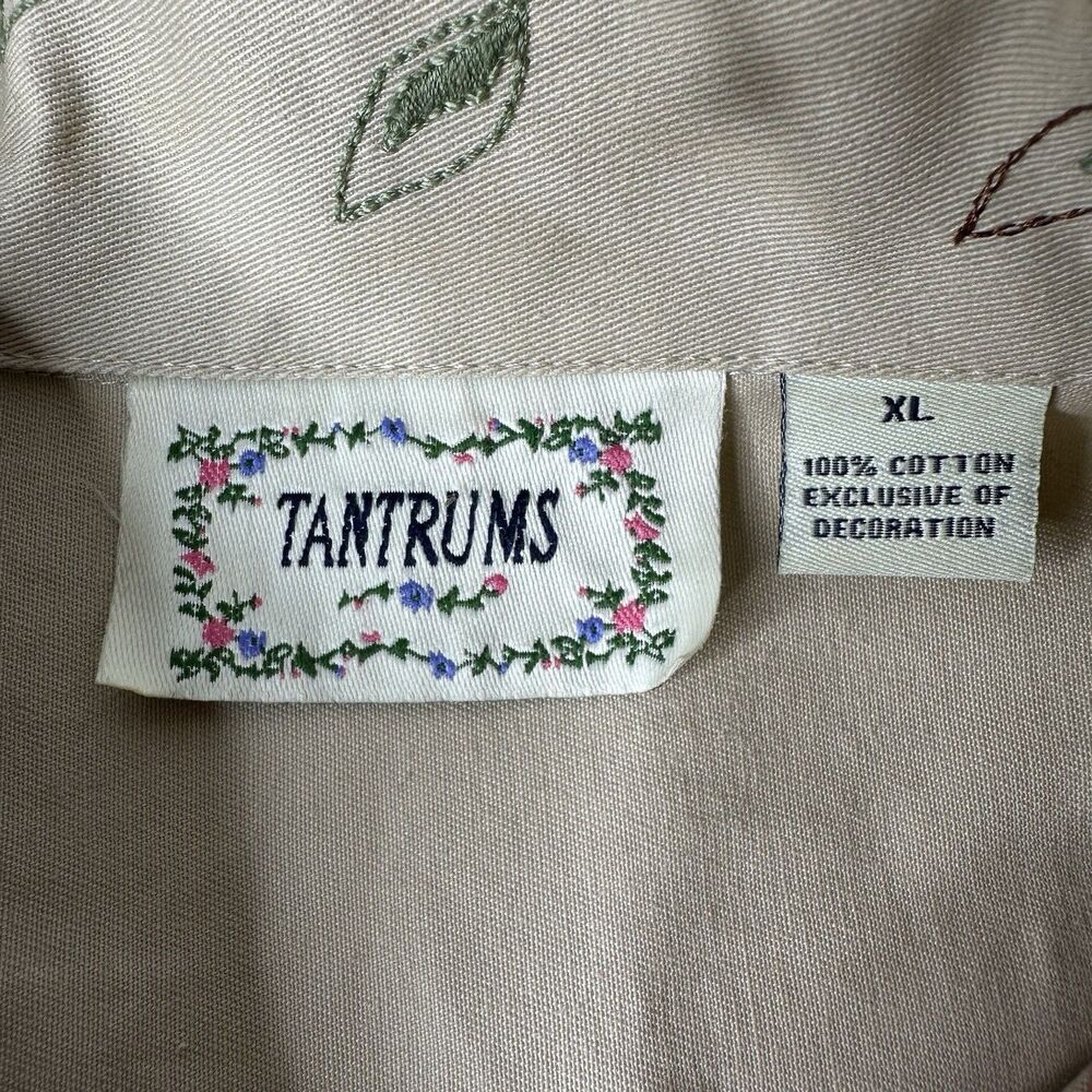 Tantrums Embroidered Floral Khaki‎ Jacket Size XL Vintage Fall Cottagecore Boho - Picture 5 of 16